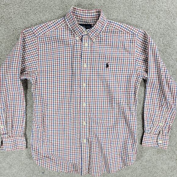 Polo Ralph Lauren Combed Cotton Button Down Shirt Boys M 10-12 Red Blue Check - Picture 8 of 11